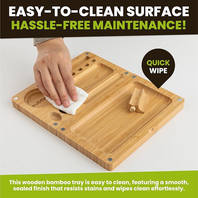 Foldable Bamboo Tray with Magnetic Lid - Durable, Easy to Clean - Portable, Perfect for Home Storage or Travel, Decorative-Tray - Gifts for Him - 8.5" x 5"