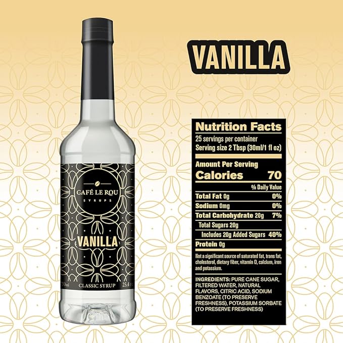 NEW Café Le Rou Vanilla Coffee Syrup - 25.4oz Cafe Flavoring Syrup (Vanilla, 2-pack) Includes 2 Coffee Syrup Dispensers Flavoring Syrup for Coffee, Tea and