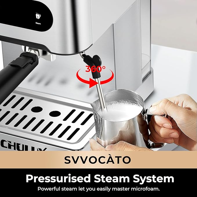 CHULUX Svvocàto Espresso Machine, Hot & Cool Espresso Maker with Milk Frother, Touchscreen Expresso Coffee Machine with 50oz Water Tank for Cappuccino, Americano