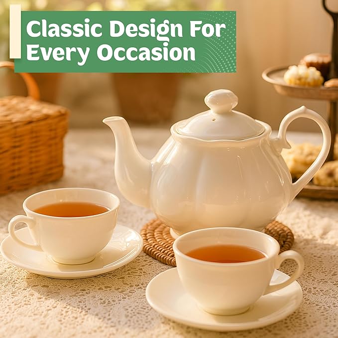 English Tea Store White Porcelain Teapot - 2 Cup | Teapot for Tea Lovers | Diana Style Ceramic Teapot for Kitchen & Dining | Microwave Safe Pot for Home, Office, or Gift Use | Elegant White Tableware