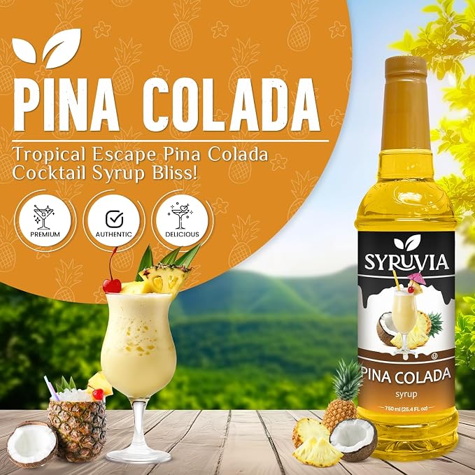 Syruvia Pina Colada Syrup, Flavored Syrup for Cocktails, Drinks, Lemonades, Iced Teas, and Desserts – 25.4 fl oz - Image 3