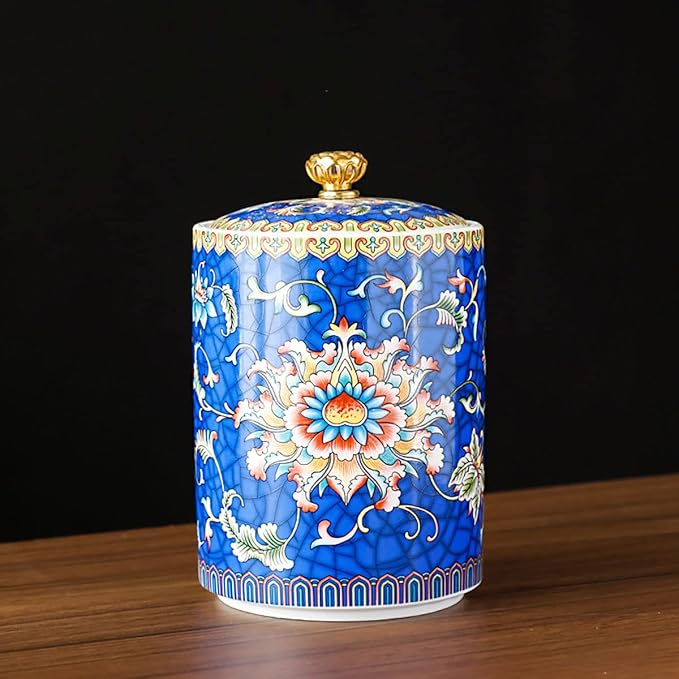 Enamel Ceramic Tea Caddy Tea Canister Tea Storage Container Tins Jar with Airtight Lid Water-proof Tank for Tea, Coffee, Herb, Sugar, Spice, Nuts