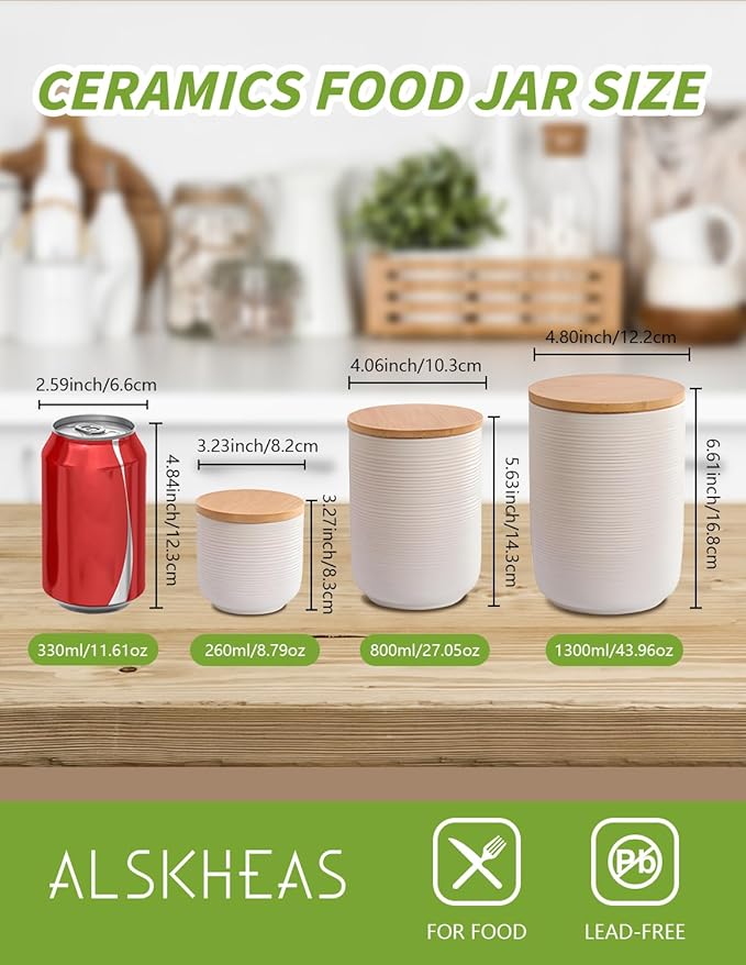 Ceramic Canister with Airtight Seal Lid, Kitchen Canisters for Countertop, White Food Storage Jar for Flour, Coffee Bean, Sugar, Tea, Spices and More, Home Decor (800ml/27.05oz)