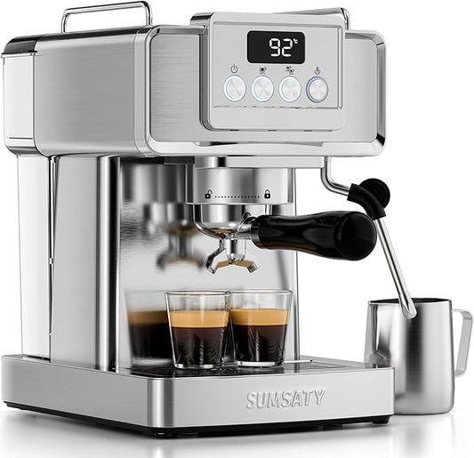 Espresso Machine 20 Bar, Stainless Steel Espresso Maker Professiona Coffee Maker with Power Steam & LED Display for Home Barista, Americano, Latte, Cappuccino Maker, 1.8L Water Tank