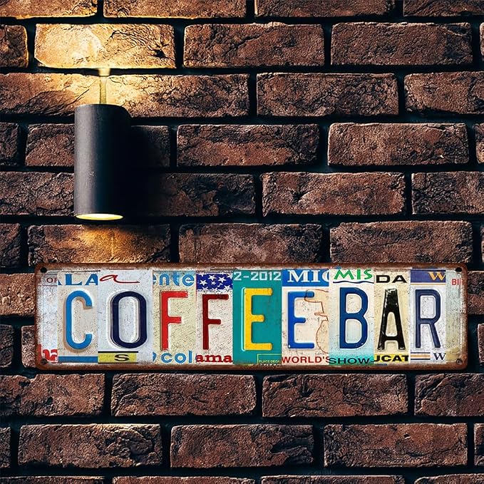 Saraheve COFFEE BAR Sign – Vintage License Plate -16x4 Inch Rustic Coffee Bar Wall Decor for Kitchen, Coffee Station, Cafe, Office Break Room or Home Bar - Image 5