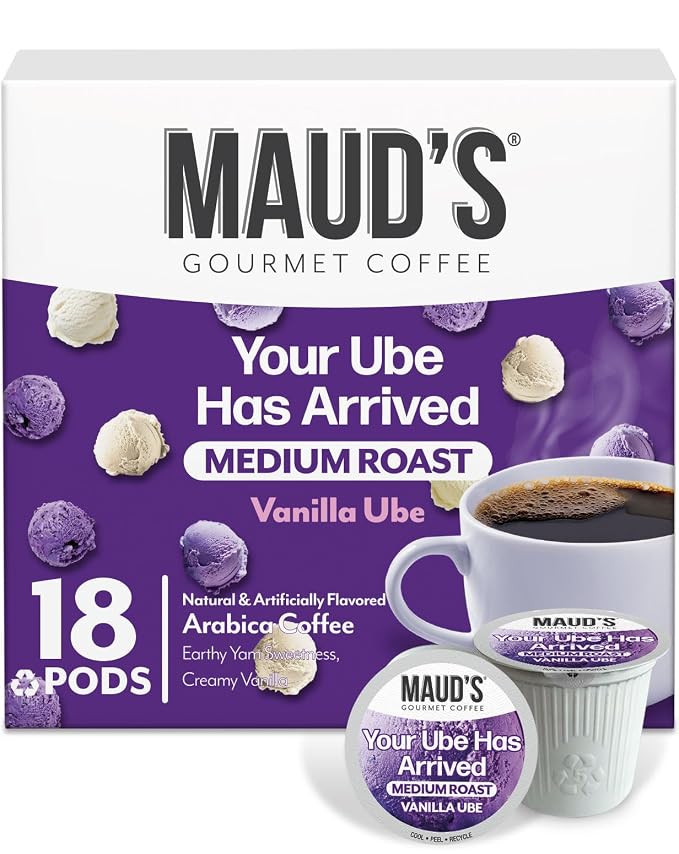 Maud's Vanilla Ube Flavored Coffee Pods, 18 ct, Medium Roast Flavored Coffee in Single Serve Pods – 100% Arabica Beans, Compatible with Keurig K Cups Maker by MAUDSCOFFEETEA