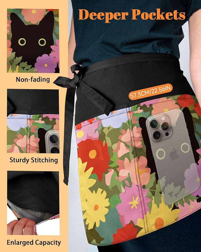 Slohif Reversible Server Apron 6 Pockets - Waist Apron for Waitress Women Half Serving Short Apron for Waiter - Image 5