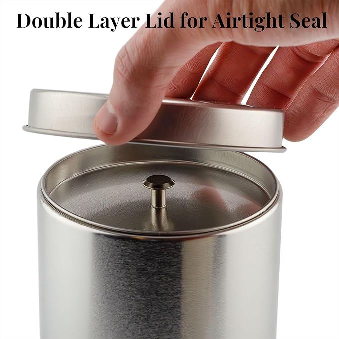 SOLSTICE TEA TRADERS Double Seal Tea Canisters (Pack of 4) Round Metal Containers with Interior Seal Lid - Large