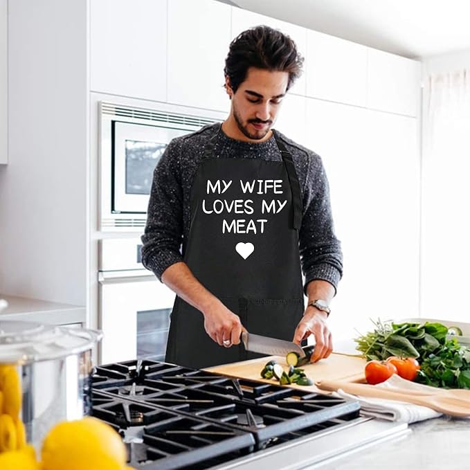 Rosoz Funny BBQ Black Chef Aprons for Men, Adjustable Kitchen Cooking Aprons for Men, Dad, Husband - Birthday, Father's Day - Image 3