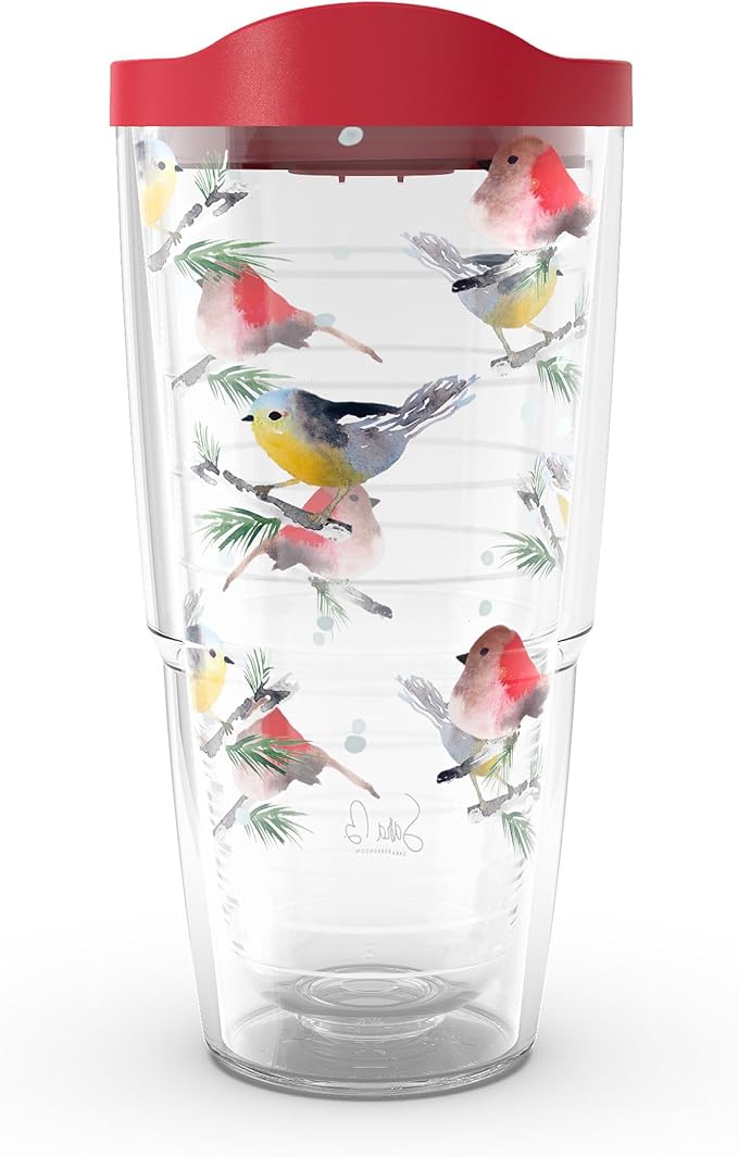 Tervis Sara Berrenson Chickadee Christmas Holiday Made in USA Double Walled Insulated Tumbler Travel Cup Keeps Drinks Cold & Hot, 24oz, Classic