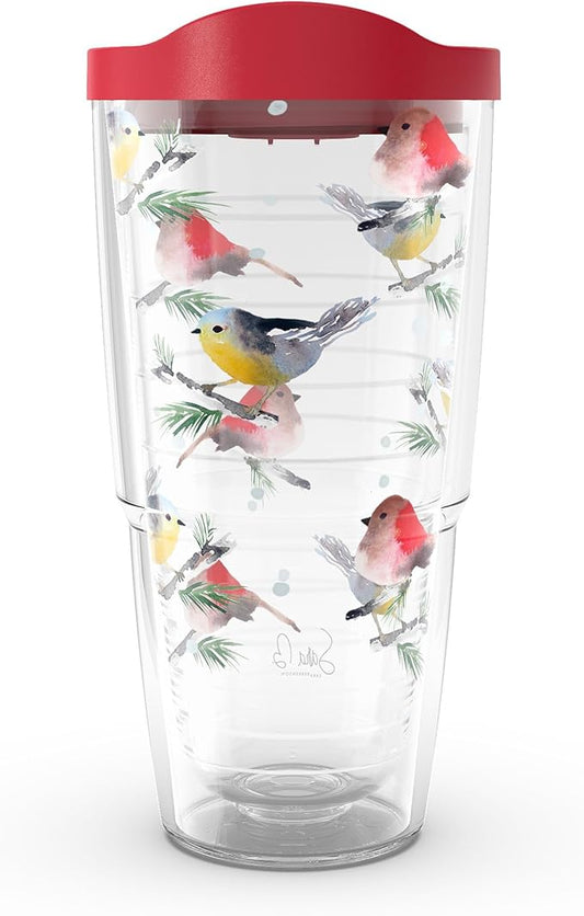 Tervis Sara Berrenson Chickadee Christmas Holiday Made in USA Double Walled Insulated Tumbler Travel Cup Keeps Drinks Cold & Hot, 24oz, Classic