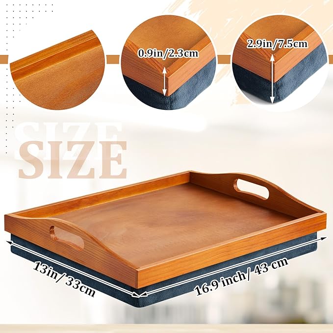 Tioncy 1 Piece Bamboo Lap Tray with Detachable Pillow 16.9'' x 13'' Lap TV Trays Desk with Handles for Adults Eating in Recliner Breakfast Housewarming Gift (Vintage Brown)