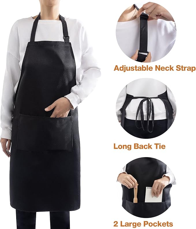 4 Pack Adjustable Apron, Black Apron with 2 Pockets, Machine Washable Apron Perfact for Cooking, Grilling, Dishwashing, Restaurant Work, Best Assistant for Chef Waiter Artist - Image 5