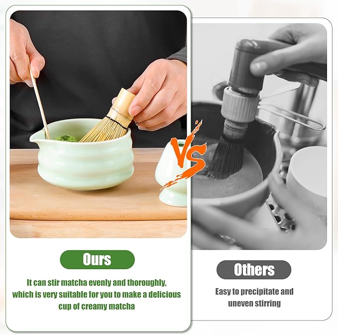 Matcha Whisk Set, 5 Pcs Matcha Set Whisk and Bowl with Spout, Matcha Whisk Holder, Matcha Spoon, Stainless Sifter, Perfect Matcha Kit for Matcha Lover (Green)