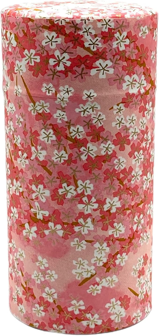 Japanese Tea Canister Tin Sakura cherry blossoms/Double Lid/Japanese YUZEN Washi Paper Pasted /200g Tea Capacity/Loose Leaf Tea Storage/Storage Container with Lid