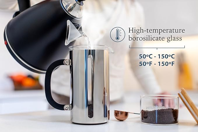 High Borosilicate Glass French Press with 304 Stainless Steel, 1000 ml Capacity - Classic Elegance and Modern Design for Coffee Enthusiasts