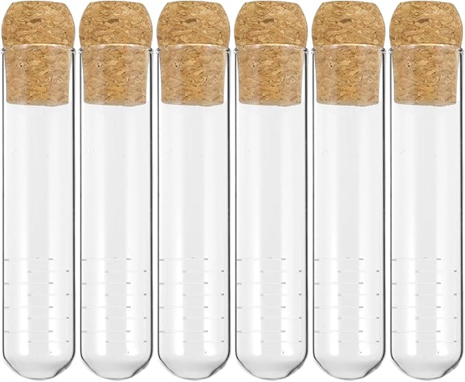 6 Pcs Glass Tea Infusers for Loose Tea, Transparent Glass Loose Leaf Tea Steeper,Reusable Loose Long Leaf Tea Infuser, Tea Organizer Set, Stylish Cork Lid Design with Measuring Marks