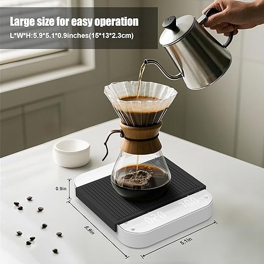 5.9 * 5.1in Coffee Scale with Timer, Diyife 3kg/0.1g High Precision Digital Coffee Scale for Espresso and Pour-Over, Portable, Non-Slip Silicone Mat, Auto-Sleep, White (Type-c Charging Included)