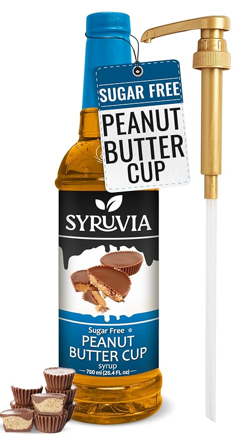 Syruvia Sugar Free Coffee Syrup, Peanut Butter Cup Flavored Syrup for Drinks, Lattes, and Desserts – 25.4 fl oz, With Pump by SYRUVIA