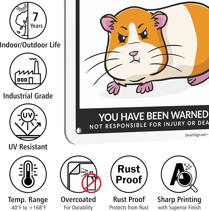 SmartSign Funny Beware Of Guinea Pigs Warning Sign - 10"x7", 40 mil Laminated Rust-free Aluminum - Metal Signs for Wall Decor, Outdoors, Patio, Cafe - Guinea Pigs Theme Gag Gift, Made in USA - Image 7