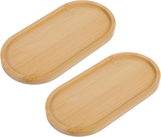 2PCS Bamboo Soap Dish Dispenser Small Wood Bath Tray Wooden Bathroom Countertop Trays Kitchen Tray Sink, Vanity Dresser Jewelry Ring Dish Comestic Holder Bathtub Small Items Organizer