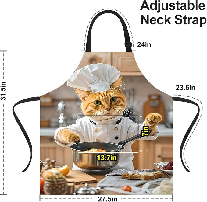 Funny Cat Apron with 2 Pockets Waterproof for Men Women Kitchen Garden Decor - Image 3