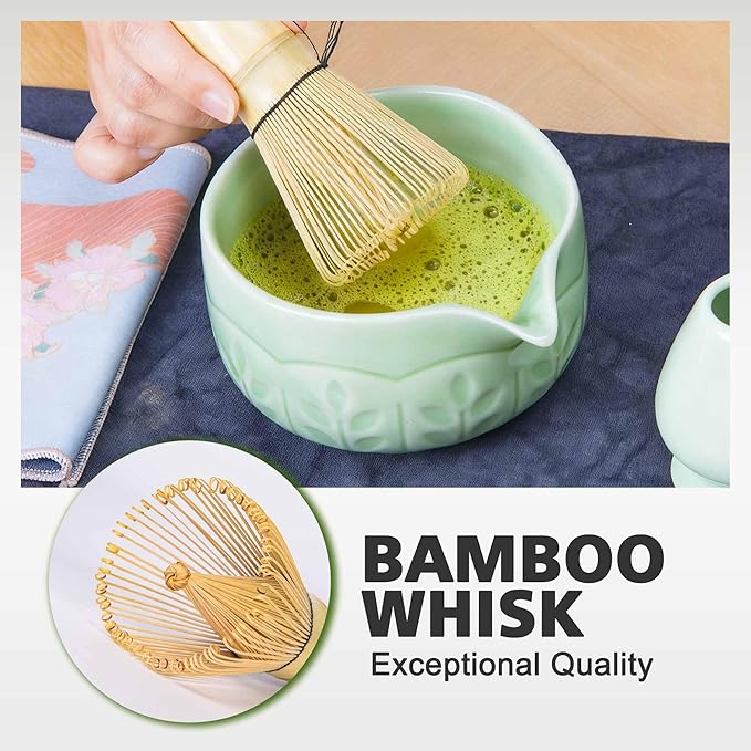 Matcha Whisk Bowl Set, 7PCS Japanese Matcha Kit with Spout Bowl (Green), Bamboo Whisk with Stand, Scoop, Sifter, Matcha Accessories for Tea Ceremony, Matcha Latte, Gifts for Family, Friends