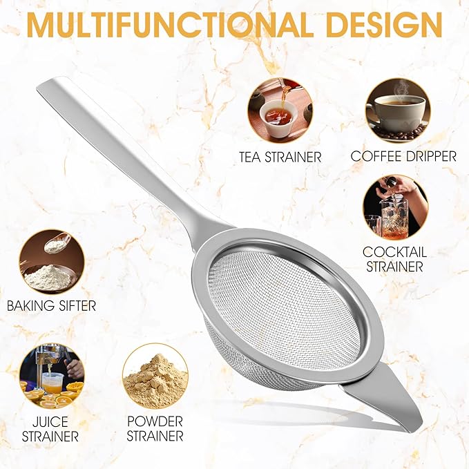 2.2" Silver Matcha Strainer, 30 Fine Mesh Matcha Sifter with Handle and Base, Stainless Steel Small Tea Strainer Fine Mesh, Small Metal Matchas Strainers for Loose Tea Coffee Cocktail