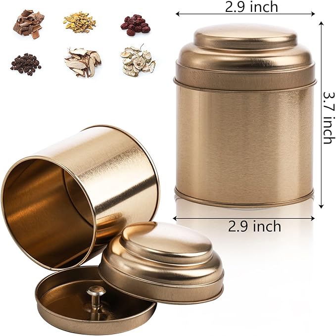 Lawei 9 Pack Tea Tins Canister with Airtight Double Lids, Mini Tea Storage Containers Round Tin Can Box for Storage Tea Coffee Sugar Loose Leaf, 8 Fluid Oz, Rose Gold
