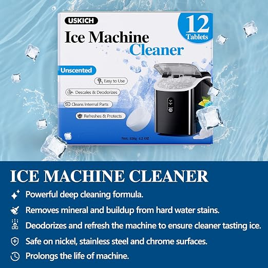 USKICH Ice Machine Cleaner Descaler Tablets-12 Pack Ice Maker Cleaner Compatible with Frigidaire, Opal, GE Profile, Kitchenaid, Nickel Safe Scale Remover for Countertop, Nugget Ice Makers - Image 2