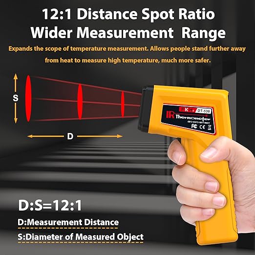 FKM Infrared Thermometer Gun Non-Contact Laser Temperature Gun,-58°F~986°F,AdjustableEmissivity,Digital IR Thermometer Gun for Cooking,Griddle,Pizza Oven,BBQ,HVAC,Automotive,Industrial,Not for Human