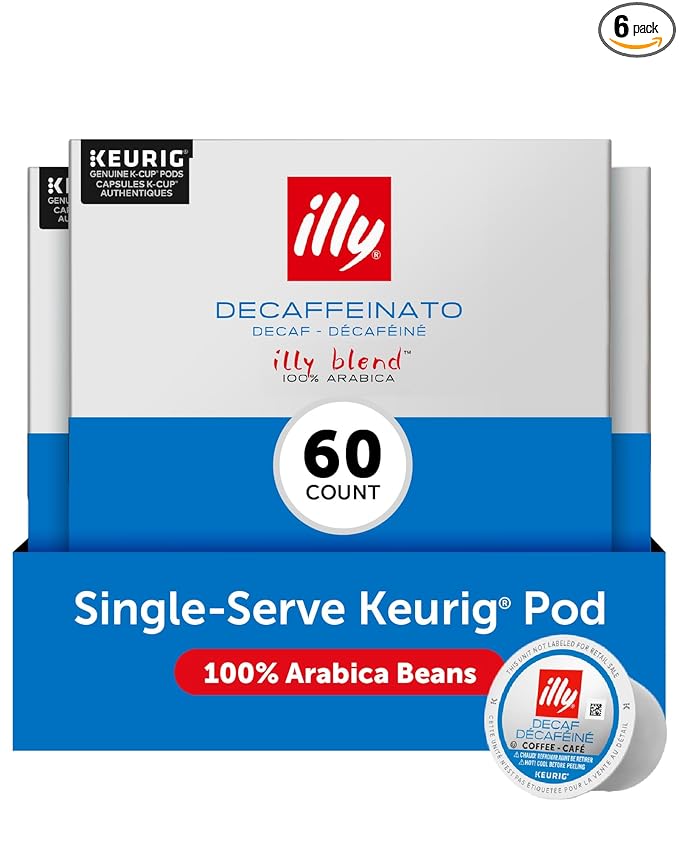 illy Decaf Coffee K Cup, Pods for Keurig Machines, Classico Decaffeinated Medium Roast, 100% Arabica, Premium Italian Coffee, 10 Count, 6 Pack