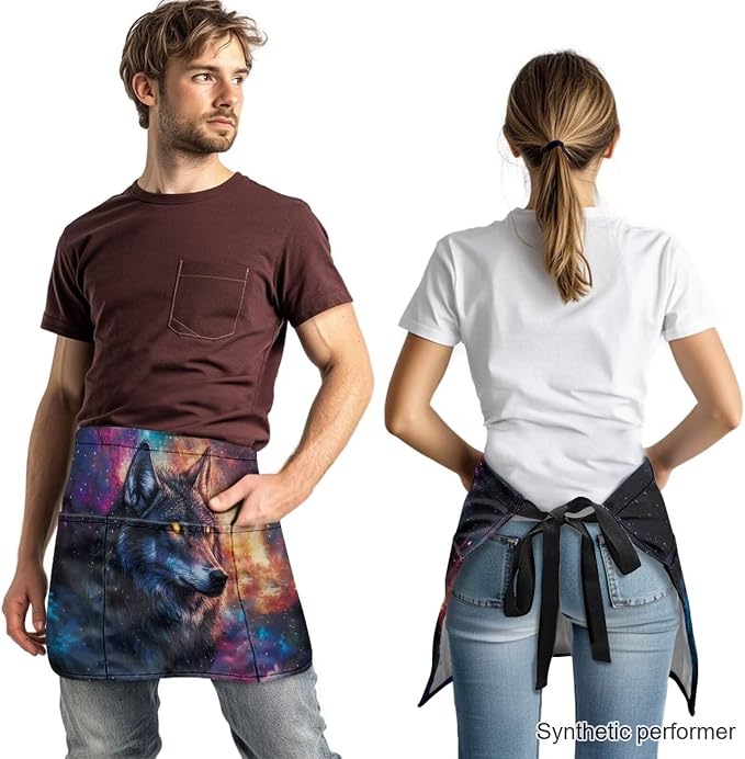Waist Apron with 3 Pockets Waterproof 13 Inch Short Half Waist Aprons Women Men Server Aprons Waitress Waiter Apron - Image 2