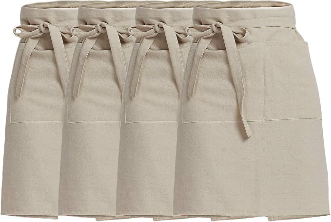 Cityelf Half Apron for Women Men Cotton Linen with 2 Large Pockets Waist Short Bistro Server Aprons Waiter Waitress Unisex by Cityelf