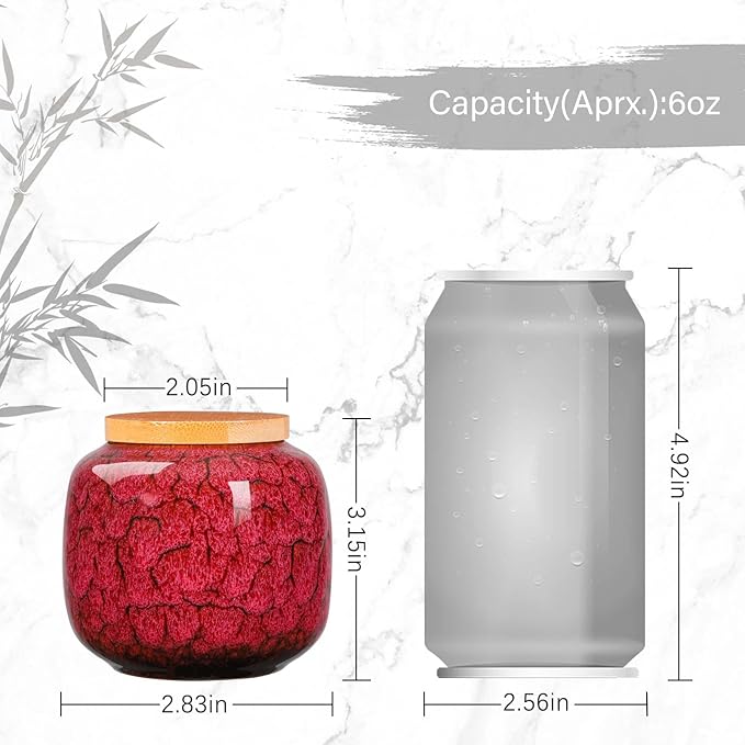 6oz Flambe Glaze Ceramic Loose Tea Canister Vintage Storage Jars with Airtight Wooden Lid Pink Matcha Tin Container for Coffee Beans Condiments