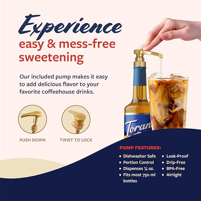 Torani Sugar Free Coffee Syrup, Toasted Marshmallow Flavored Syrup for Drinks, Zero Calorie, Glass Bottle with Pump Included, 25.4 Fl Oz