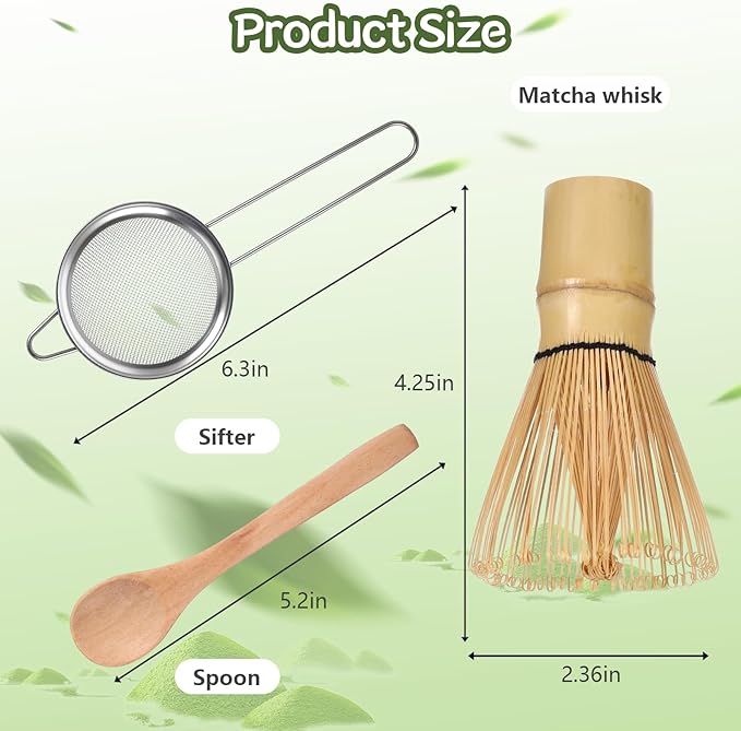 Traditional Matcha Whisk Set,Bamboo Matcha Set Kit,Matcha Tea Set with Whisk,Tea Scoop,Matcha Spoon,Powder Starter Sifter,Matcha Kit Set for Tea Lovers,Matcha Starter Kit for Gifts