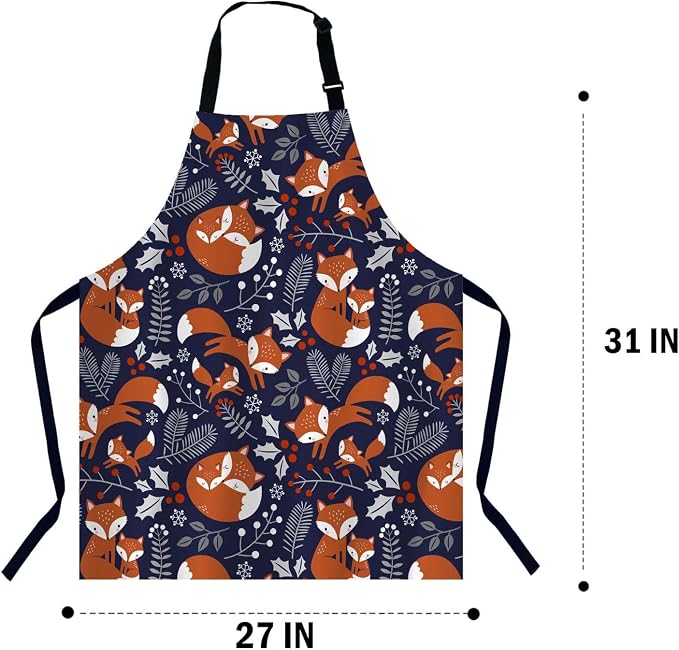 Cute Fox Family Waterproof Apron Kitchen Chef Aprons Bibs for Grooming Cooking Baking Painting Gardening - Image 2