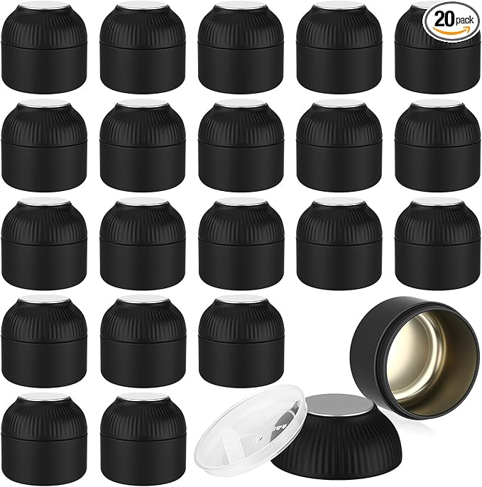 20 Pcs Mini Tea Tin Canister with Airtight Double Lids 2.5 oz Bulk Small Round Metal Tinplate Tea Tin Can Tiny Kitchen Containers for Loose Teas Spices Coffee Herb Sugar Candy (Black)