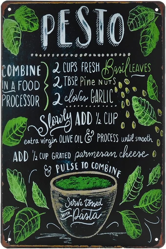 Food Vintage Tin Sign - Pesto Retro Metel Sign - Wall Decor wall sign for Kitchen Bakery Cafe Restaurant by TREEPERI