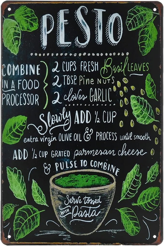 Food Vintage Tin Sign - Pesto Retro Metel Sign - Wall Decor wall sign for Kitchen Bakery Cafe Restaurant by TREEPERI