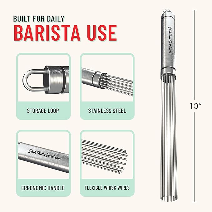 Baristir by Gosh That's Good – Barista Mixing Tool for Coffee Shops | Handheld Stirrer for Coffee, Matcha, Tea | No Clumps, Excellent Foam Control