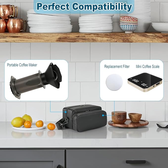 Beautyflier Travel Storage Bag Compatible with AeroPress Original Coffee Press, Microfilters, Mini Scale, Durable Organizer Case for Portable Coffee Maker, Fits Travel, Camping (Bag Only)