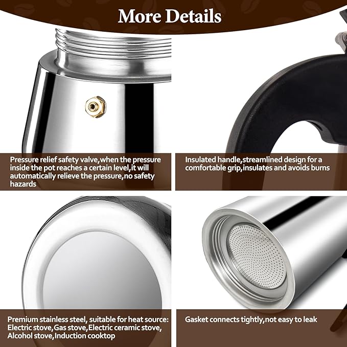 12 Cup Stainless Steel Moka Pot Stovetop Espresso Maker Italian Coffee Machine 600ml 20oz Suitable for Gas Induction Stovetop Mocha Greca Coffee Maker Percolator Tummy