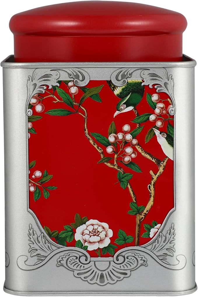 BESPORTBLE Red Tinplate Tea Canister with Airtight Double Lids - Square Sealed Storage Container for Loose Tea, Coffee, Spices, and Candy - 4.01X4.01X5.90In