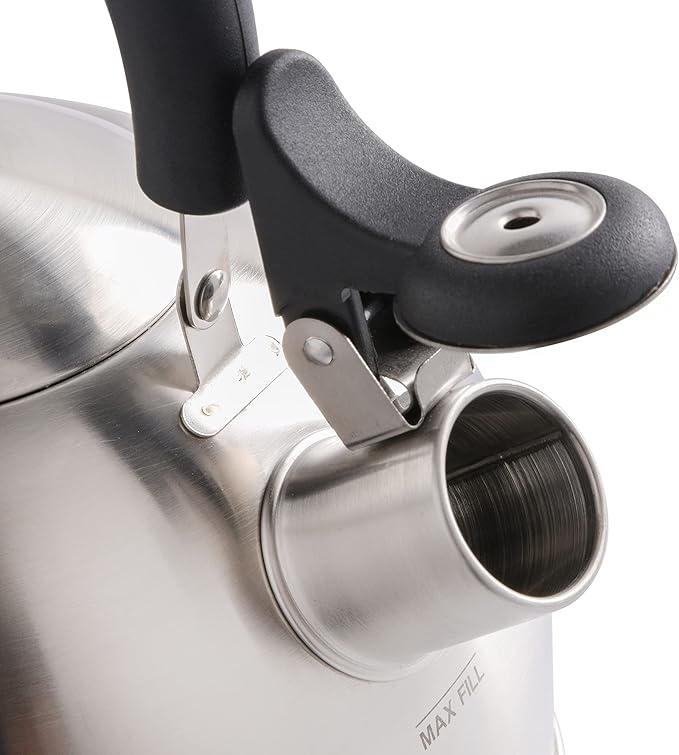 Mr. Coffee Carterton Stainless Steel Whistling Tea Kettle – 1.5-Quart Capacity, Mirror Polish Finish, Durable Tea Kettle for Stovetop, Fast Boiling, Easy Pouring (Pack of 6)