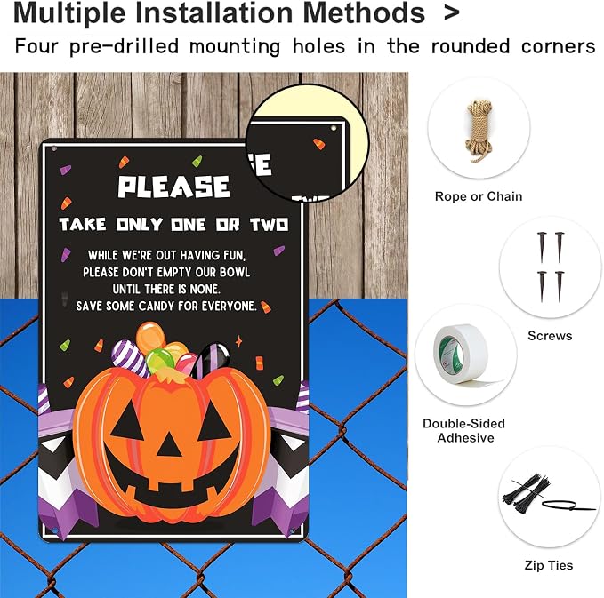 KanaAt Trick or Treat Please Take Only One or Two Tin Sign Halloween Candy Vintage Decor for Home Kitchen Cafe Bar Porch Yard Front Door Party Decor 8x12 inch, diany-m90 - Image 3