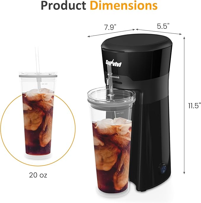 Cold Brew Coffee Maker with Reusable Coffee Filter and Insulated Pitcher, 20 Oz Iced Tea Maker for Ground Coffee, Single Serve Machine for Home, Strength Control for Flavor, Black