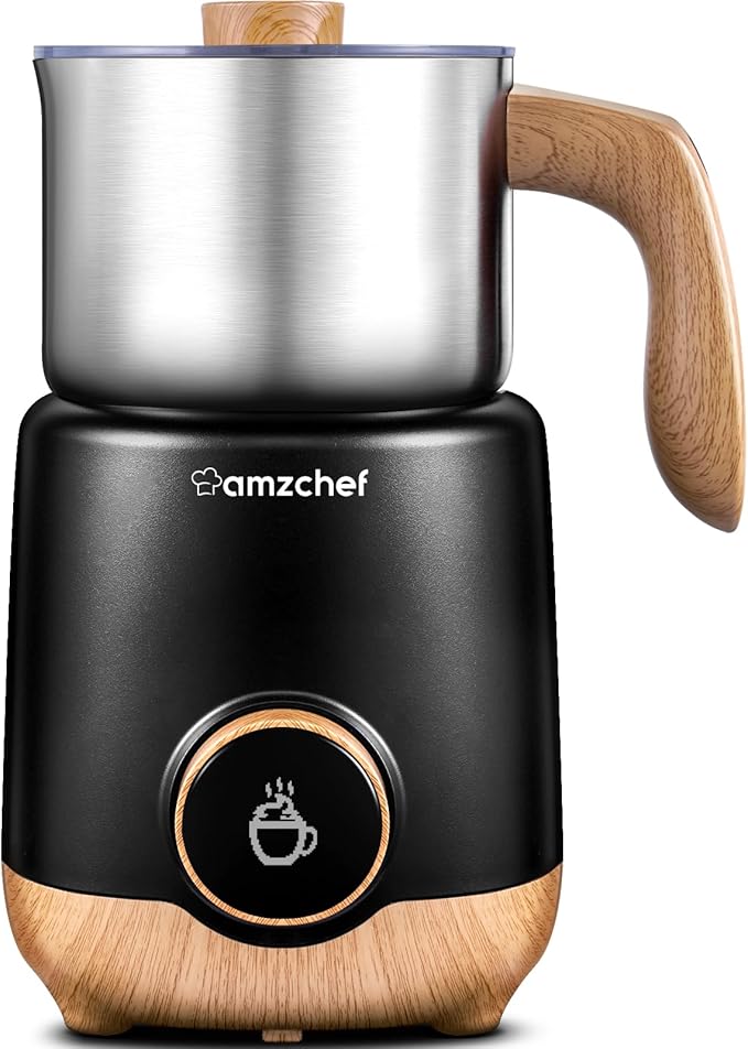 AMZCHEF 8-IN-1 Milk Frother and Steamer 550 Watts, 21 oz Split Stainless Steel Automatic Steamer, Milk's Warmer for Latte, Cappuccino, Hot and Cold Froth, Heated Milk, Hot Chocolate, Baby Food