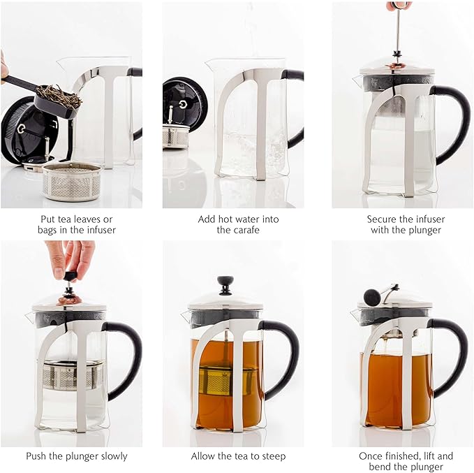 OVENTE French Press Coffee Maker, 27oz Heat Resistant Borosilicate Glass, BPA-Free Brewing Pot with 4-Level Filter System and Stainless Steel Plunger for Cold Brew Coffee, Tea and More, Clear FGC27T